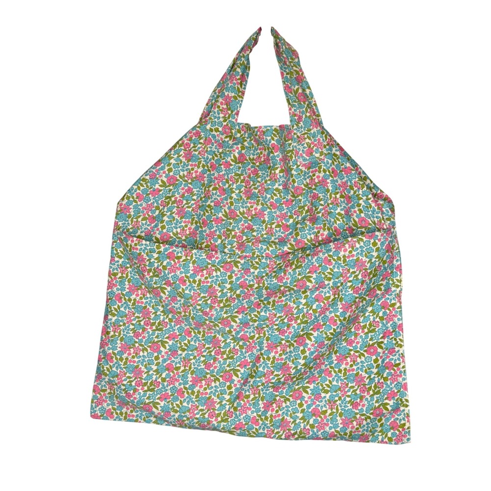 Handmade Floral Cotton Canvas Tote Bag Pink Blue Wildflower Market Bag 19x19